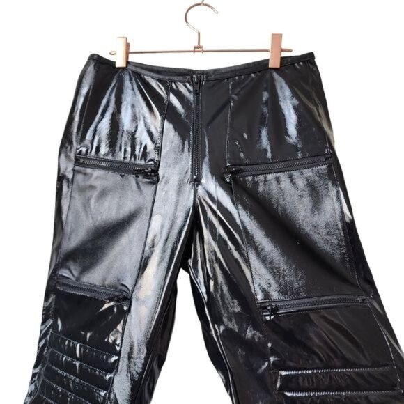SUPER‎ LOW FAT x VINTAGE 90s Mall Goth Faux Leather shiny black padded pants - Picture 9 of 16